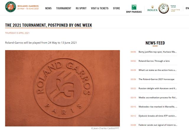 欧洲杯直播-法网官宣延期一周开赛 已连续两年无法如期办赛